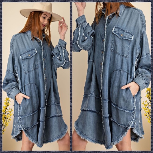 EASEL Ultra Oversized Shirt Dress-Distressed & Unique Details, Statement Sleeves - Picture 9 of 16